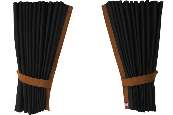 Suede-look truck window curtains 4-piece, with imitation leather edge anthracite-black caramel Length 95 cm