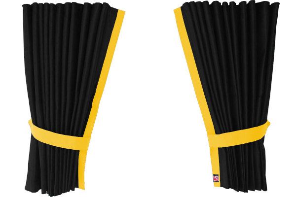 Suede-look truck window curtains 4-piece, with imitation leather edge anthracite-black yellow Length 95 cm