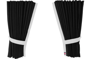 Suede-look truck window curtains 4-piece, with imitation leather edge anthracite-black white Length 110 cm