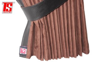 Suede-look truck window curtains 4-piece, with imitation leather edge dark brown black* Length 95 cm
