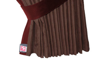 Suede-look truck window curtains 4-piece, with imitation leather edge dark brown bordeaux Length 95 cm