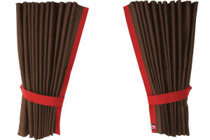 Fönstergardiner i mockalook 4-delade, med kantlist i läderimitation mörkbrun rött* rött Länge 110 cm