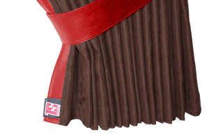 Suede-look truck window curtains 4-piece, with imitation leather edge dark brown red* Length 110 cm