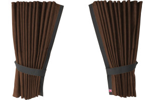 Suede-look truck window curtains 4-piece, with imitation leather edge dark brown grey Length 95 cm