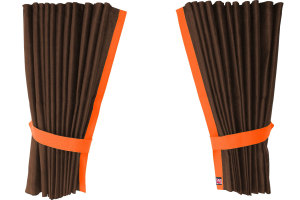 Suede-look truck window curtains 4-piece, with imitation leather edge dark brown orange Length 95 cm