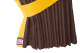 Wildlederoptik Lkw Scheibengardinen 4 teilig, mit Kunstlederkante dunkelbraun gelb Länge 95 cm
