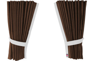 Suede-look truck window curtains 4-piece, with imitation leather edge dark brown white Length 95 cm