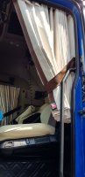 Su&egrave;de-look vrachtwagen-raamgordijnen 4-delig, met imitatieleren rand beige bruin* Lengte 95 cm