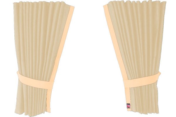 Suede-look truck window curtains 4-piece, with imitation leather edge beige beige* Length 95 cm