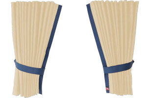 Suede-look truck window curtains 4-piece, with imitation leather edge beige blue* Length 95 cm