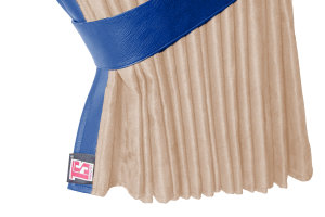 Suede-look truck window curtains 4-piece, with imitation leather edge beige blue* Length 110 cm