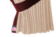 Suede-look truck window curtains 4-piece, with imitation leather edge beige bordeaux Length 110 cm
