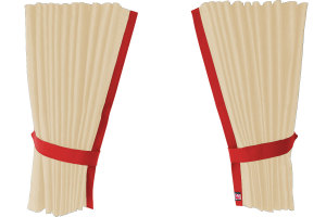 Fönstergardiner i mockalook 4-delade, med kantlist i läderimitation Beige rött* rött Länge 110 cm