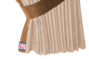 Suede-look truck window curtains 4-piece, with imitation leather edge beige caramel Length 95 cm