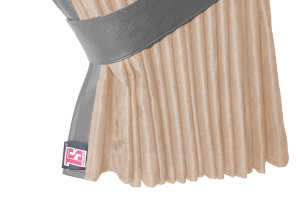 Suede-look truck window curtains 4-piece, with imitation leather edge beige grey Length 95 cm