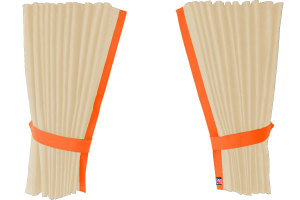 F&ouml;nstergardiner i mockalook 4-delade, med kantlist i l&auml;derimitation Beige orange L&auml;nge 110 cm