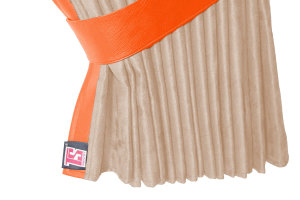 Suede-look truck window curtains 4-piece, with imitation leather edge beige orange Length 110 cm
