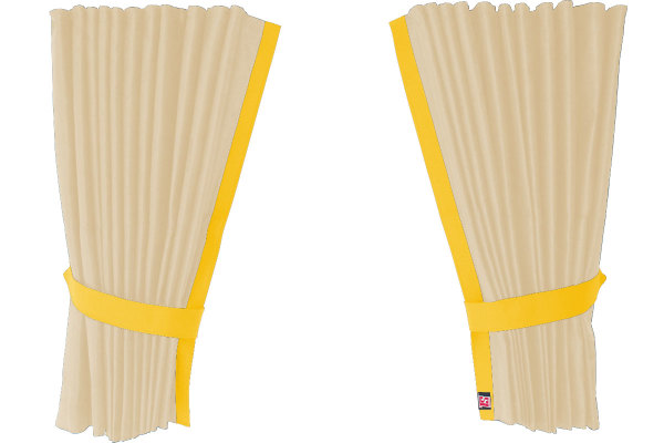 Fönstergardiner i mockalook 4-delade, med kantlist i läderimitation Beige gul Längd 95 cm