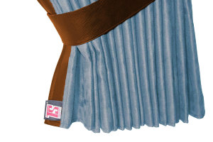Suede-look truck window curtains 4-piece, with imitation leather edge light blue brown* Length 95 cm