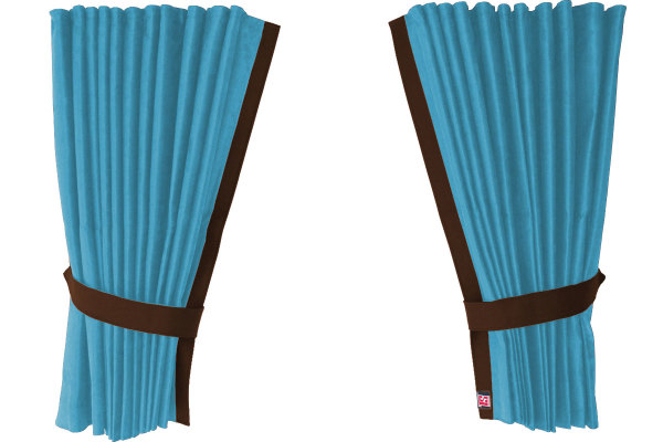 Fönstergardiner i mockalook 4-delade, med kantlist i läderimitation ljusblå brun* brun Länge 110 cm