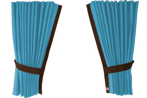 Suede-look truck window curtains 4-piece, with imitation leather edge light blue brown* Length 110 cm
