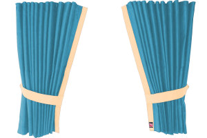 Suede-look truck window curtains 4-piece, with imitation leather edge light blue beige* Length 110 cm
