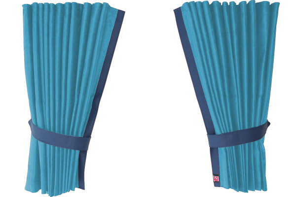 Fönstergardiner i mockalook 4-delade, med kantlist i läderimitation ljusblå blå* blå Längd 95 cm