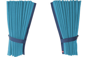 Suede-look truck window curtains 4-piece, with imitation leather edge light blue blue* Length 110 cm