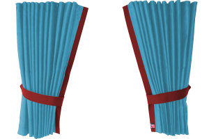 Fönstergardiner i mockalook 4-delade, med kantlist i läderimitation ljusblå Bordeaux Längd 95 cm
