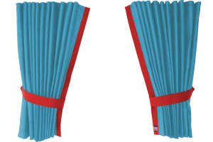 Su&egrave;de-look vrachtwagen-raamgordijnen 4-delig, met imitatieleren rand lichtblauw rood* Lengte 95 cm