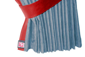 Suede-look truck window curtains 4-piece, with imitation leather edge light blue red* Length 95 cm