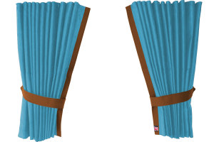 Suede-look truck window curtains 4-piece, with imitation leather edge light blue caramel Length 95 cm