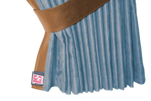 Suede-look truck window curtains 4-piece, with imitation leather edge light blue caramel Length 110 cm
