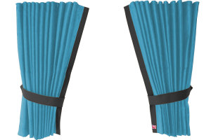 Suede-look truck window curtains 4-piece, with imitation leather edge light blue grey Length 95 cm