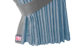Suede-look truck window curtains 4-piece, with imitation leather edge light blue grey Length 95 cm