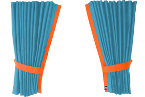 Su&egrave;de-look vrachtwagen-raamgordijnen 4-delig, met imitatieleren rand lichtblauw Oranje Lengte 110 cm