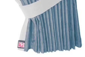 Suede-look truck window curtains 4-piece, with imitation leather edge light blue white Length 95 cm