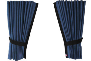 Suede-look truck window curtains 4-piece, with imitation leather edge dark blue black* Length 95 cm