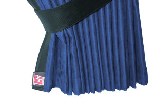Suede-look truck window curtains 4-piece, with imitation leather edge dark blue black* Length 95 cm