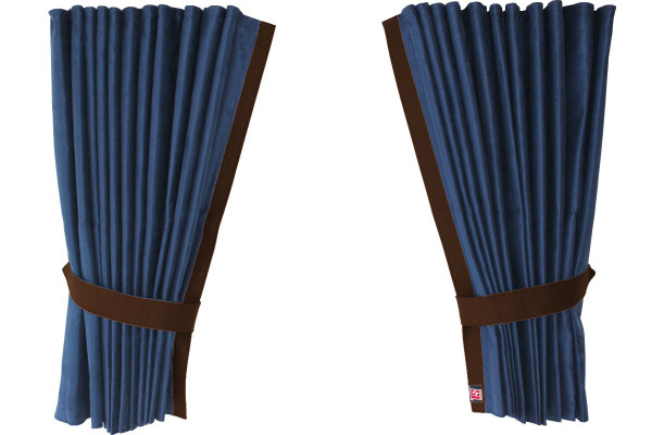 Fönstergardiner i mockalook 4-delade, med kantlist i läderimitation mörkblå brun* brun Längd 95 cm
