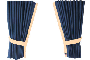 Suede-look truck window curtains 4-piece, with imitation leather edge dark blue beige* Length 110 cm