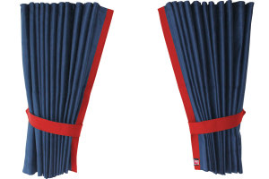 Fönstergardiner i mockalook 4-delade, med kantlist i läderimitation mörkblå rött* rött Längd 95 cm