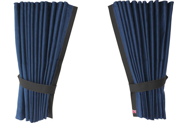 Suede-look truck window curtains 4-piece, with imitation leather edge dark blue grey Length 110 cm