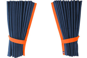 Fönstergardiner i mockalook 4-delade, med kantlist i läderimitation mörkblå orange Längd 95 cm