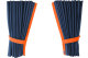 Fönstergardiner i mockalook 4-delade, med kantlist i läderimitation mörkblå orange Längd 95 cm