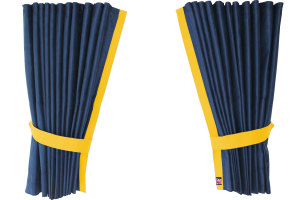 Suede-look truck window curtains 4-piece, with imitation leather edge dark blue yellow Length 95 cm