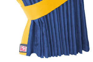 Suede-look truck window curtains 4-piece, with imitation leather edge dark blue yellow Length 95 cm