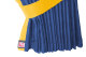 Fönstergardiner i mockalook 4-delade, med kantlist i läderimitation mörkblå gul Längd 95 cm