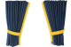 Fönstergardiner i mockalook 4-delade, med kantlist i läderimitation mörkblå gul Länge 110 cm