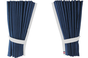 Suede-look truck window curtains 4-piece, with imitation leather edge dark blue white Length 95 cm